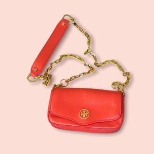TORY BURCH Luxury Saffiano Leather Gold Chain Mini Crossbody Shoulder Bag